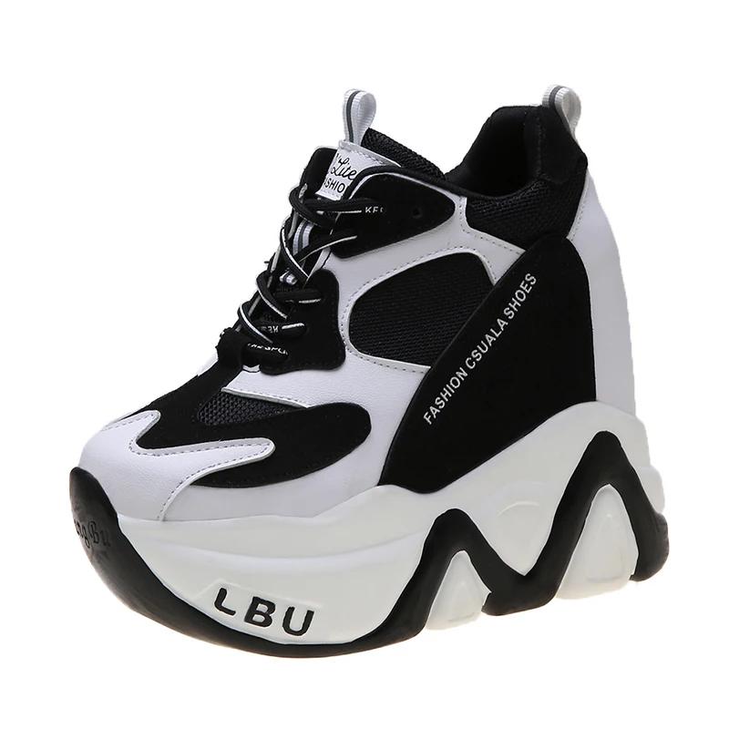 Fashion High-Quality Trainers Sneakers Women High Platform Shoes New Breathable Women Height Increasing Shoes 12.5CM Thick Sole Woman
