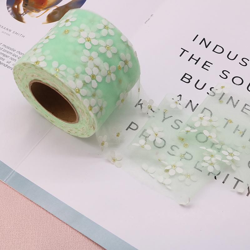 6cm Width 25Yards Daisy Tulle Ribbon Mesh Roll DIY Handmade Hair Decoration Baking Party Wedding Printed Mesh Fabric Supplies