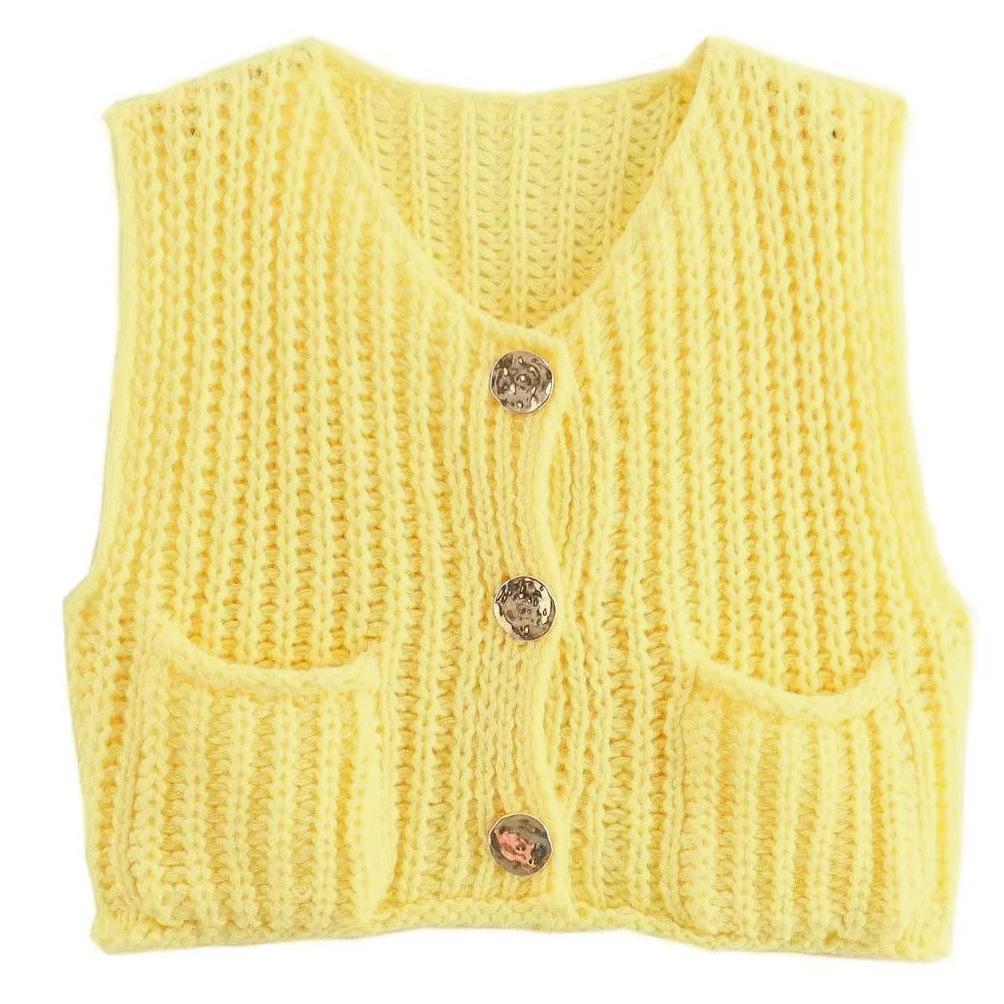 11 Colors 2025 Autumn Cross-border New Vest, Thick Stick Needle Three-button Pocket V-neck Knitted Sleeveless Cardigan Vest