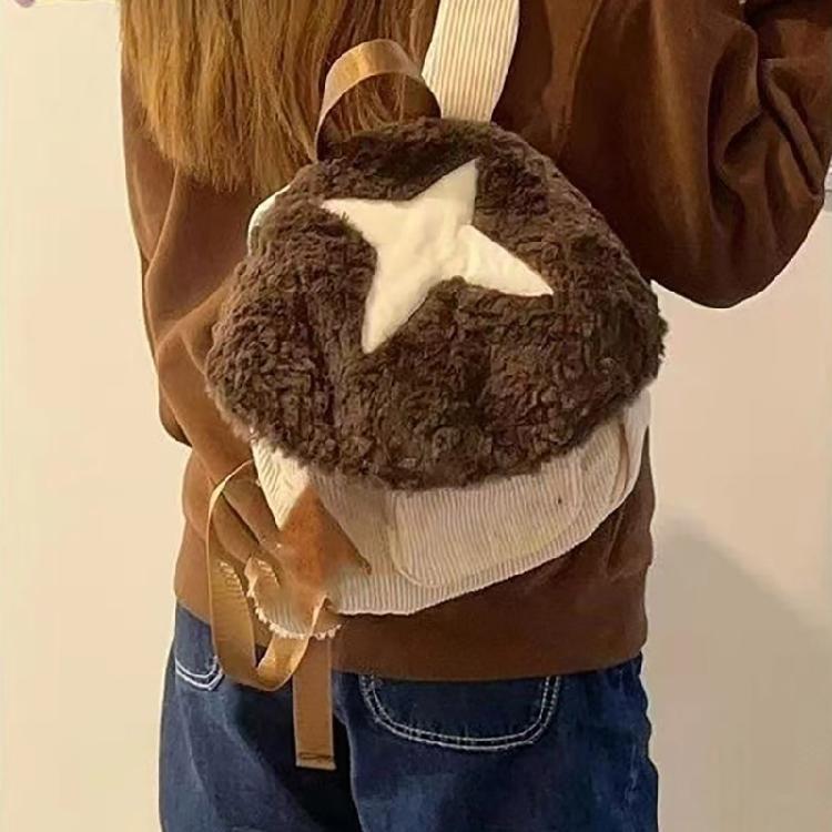 Girls Cartoon Mushroom Backpack Student School Bag Travel Bag Autumn Winter Dolls Bag Plush Backpack