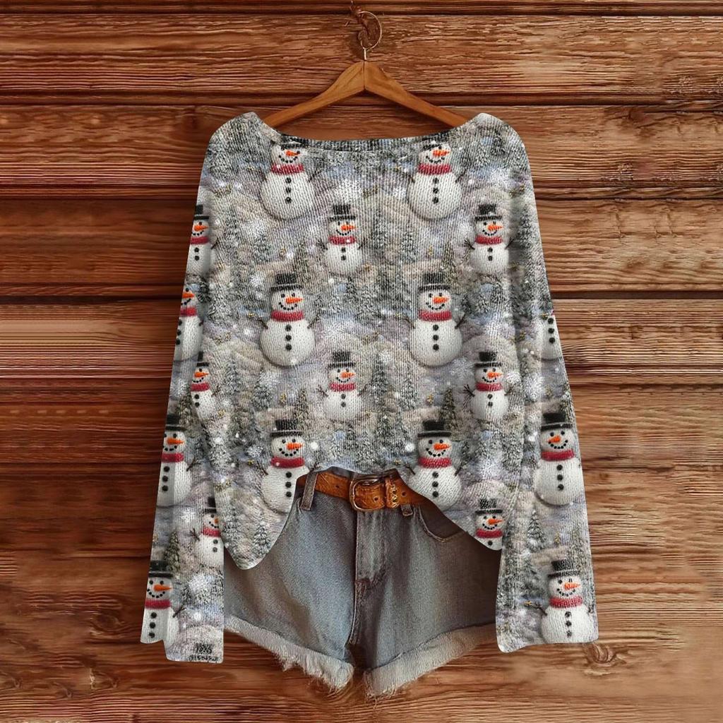 Damenmode Langarm Weihnachten Schneemann Schneeflocke Druck Jacke Strickjacke