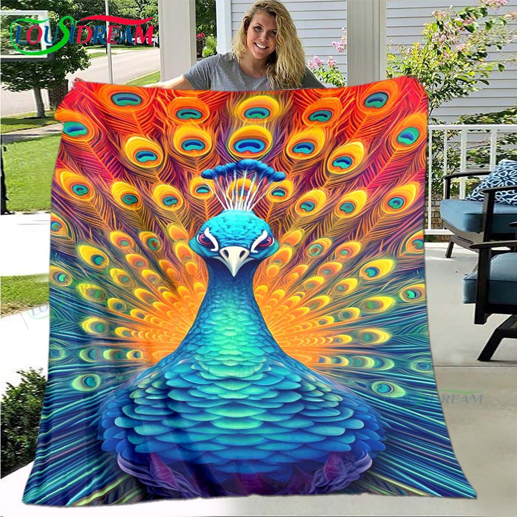 3D Hot Fashion Peacock Feather Flannel Adult and Children Blanket Sofa Bed Decoration Blanket Portable Blanket Bath Towel Gift