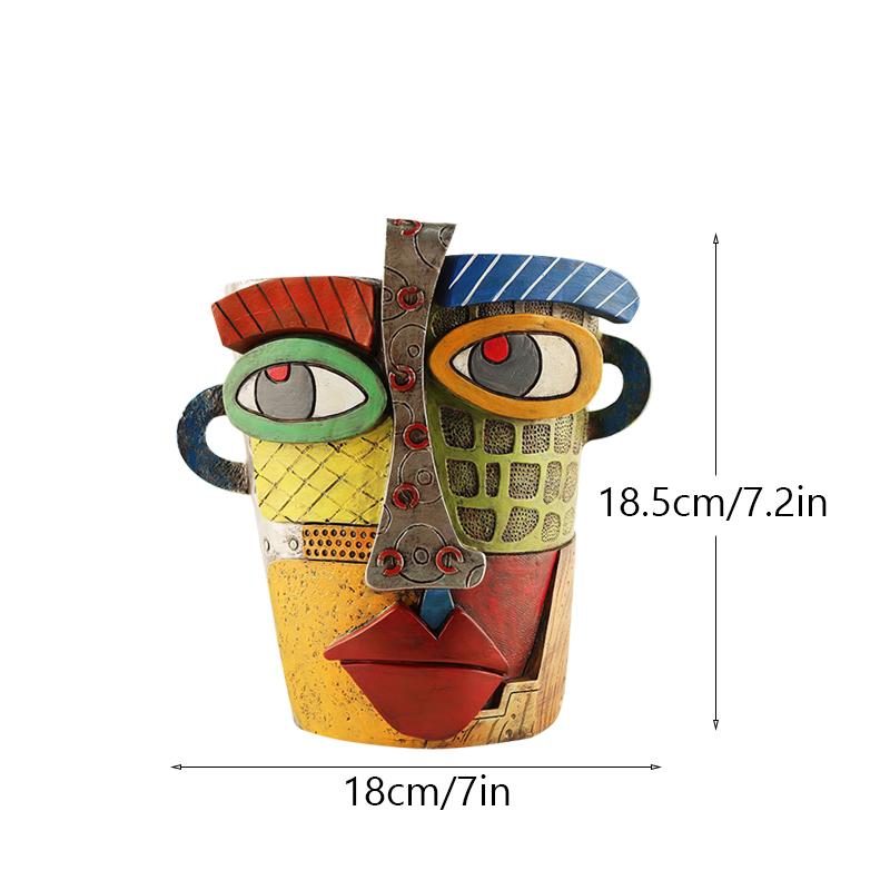 Resin Abstract Art Painted Flower Pot Colorful Figures Facial Sculptures Human Face Flower Pots Maya Statue Home Decoration