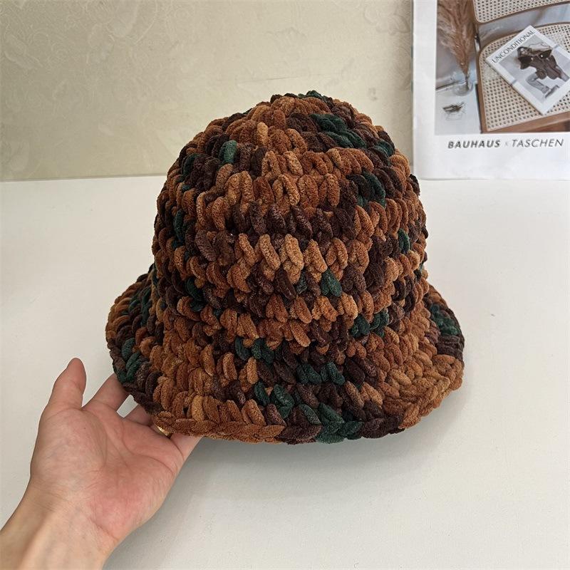 Mixed Color Rough Knitted Hat Women's Autumn and Winter Warm Niche Color Matching Bucket Hat