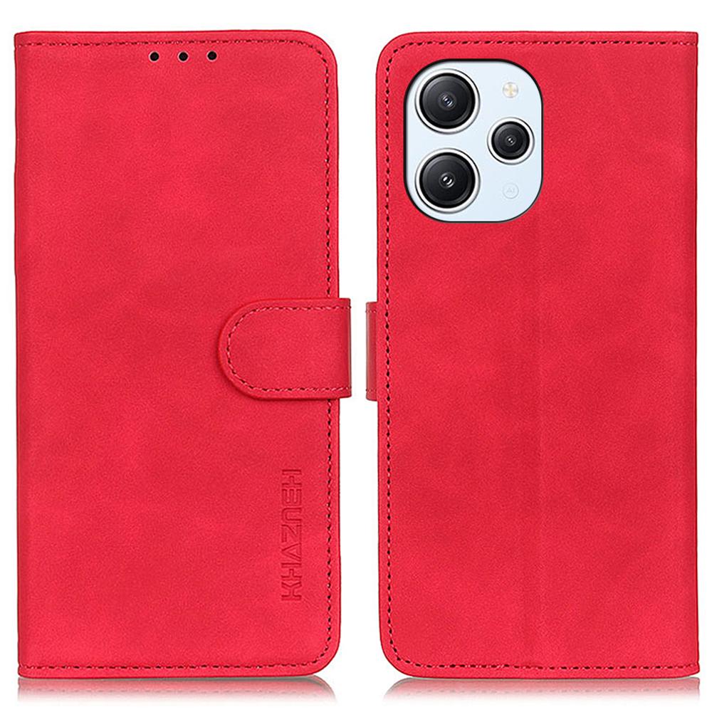 

KHAZNEH For Xiaomi Redmi 12 4G Retro Texture Phone Shell PU Leather Full Protection Phone Case Stand Wallet Cover Red