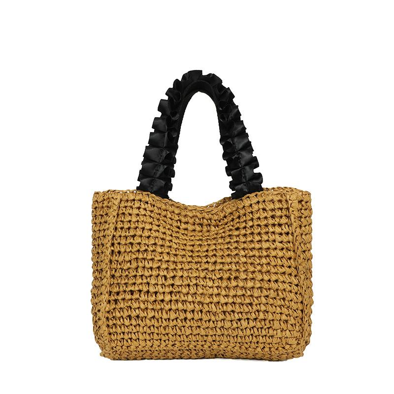 

Новая богемная летняя контрастная пляжная овощная корзина соломенная сумка портативная на плечо женская сумка темные хаки