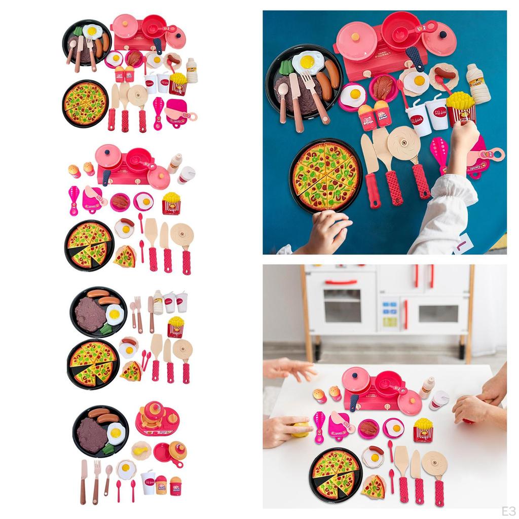 Cooking Playset Kitchen Preschool Pizza Steak Cutting Toy Pretend Play Set