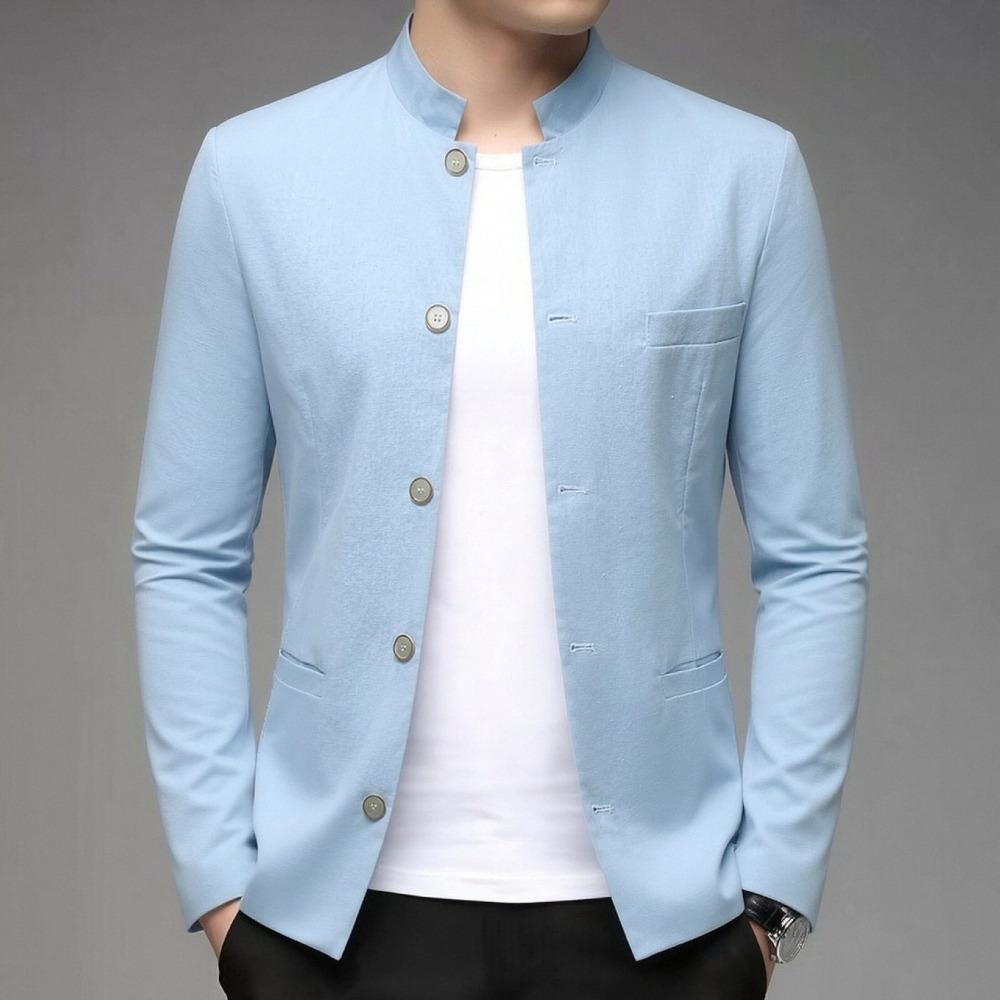 Men's Casual Stand-up Collar Coat, Fitted Mao-style Jacket