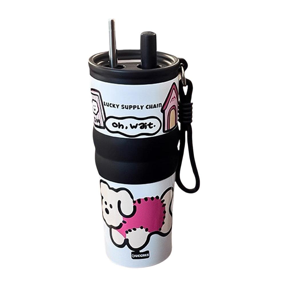 600ML Thermal Bottle Large Capacity Insulated Cup Cute Vacuum Cup White - Stainless Steel