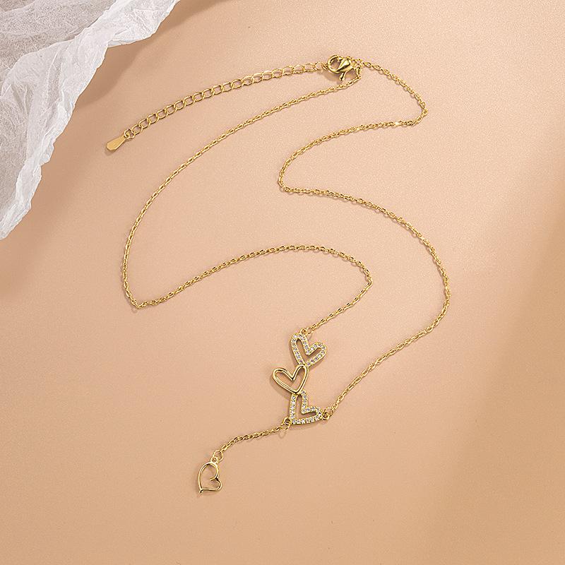 Ladies Fashion Crystal Love Heart Pendant Necklace Jewelry