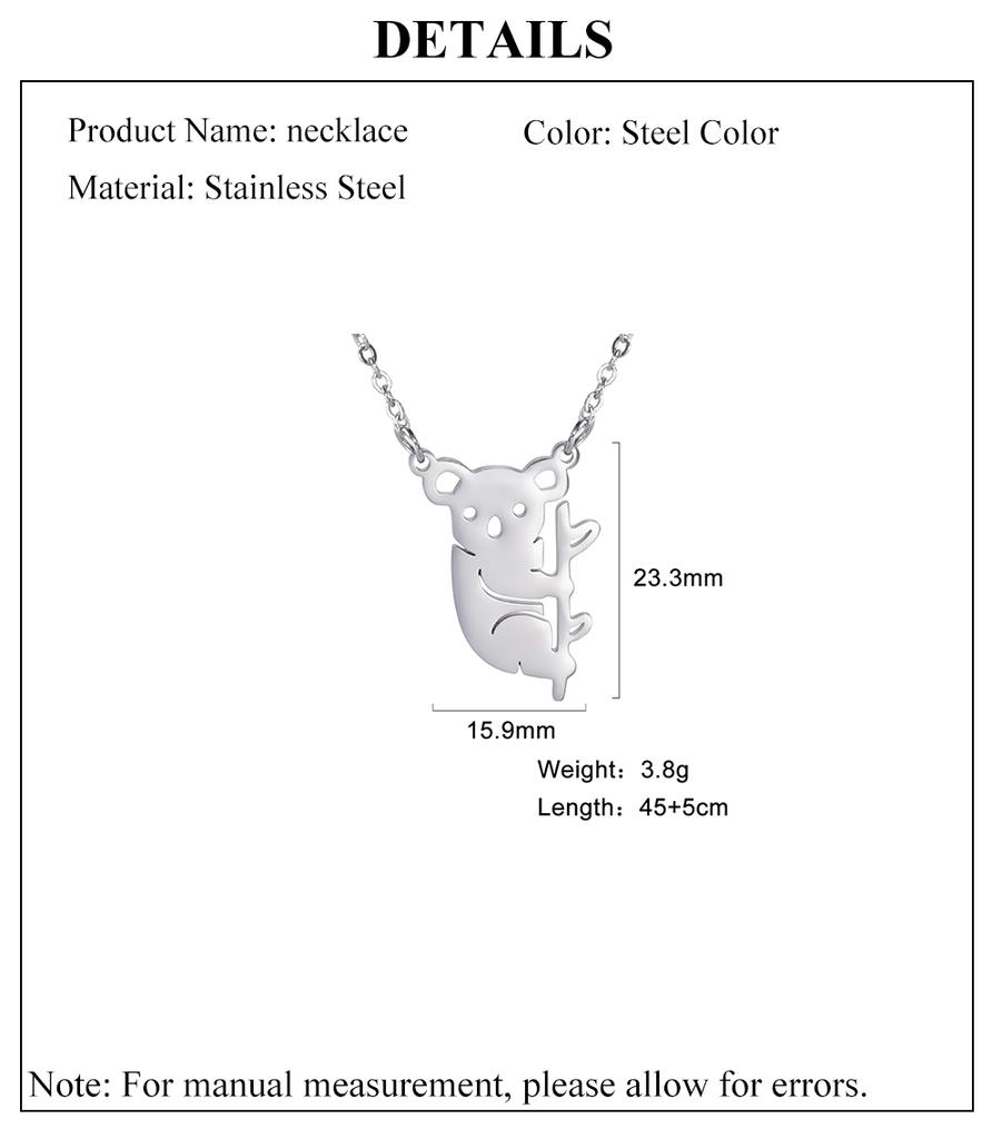 Cazador Australian Koala Pendant Necklaces for Women Stainless Steel Animal Cute Jewelry Collar Necklace Mother's Day Gift