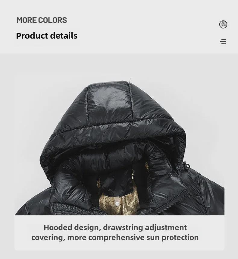Schwarze und goldene Daunenjacke mit Kapuze für Herren: Neue trendige, dicke, warme, lockere Passform