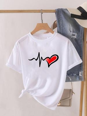 (Asian Size) Love Trend Cute Letter Short Sleeve T Shirt O-neck Tee Clothing Top Casual Fashion Print Lady Female Women Graphic T-shirts