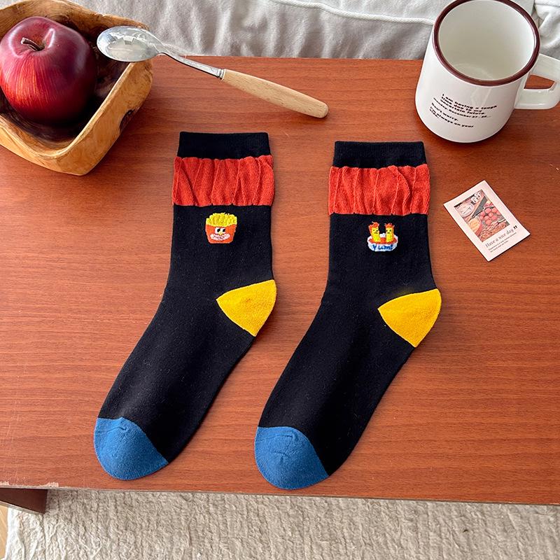 

Funny French Fries Women s Mid-Calf Cotton Socks - Comfortable, Breathable, Creative Cartoon Design for Autumn/Winter Deluxe Pack