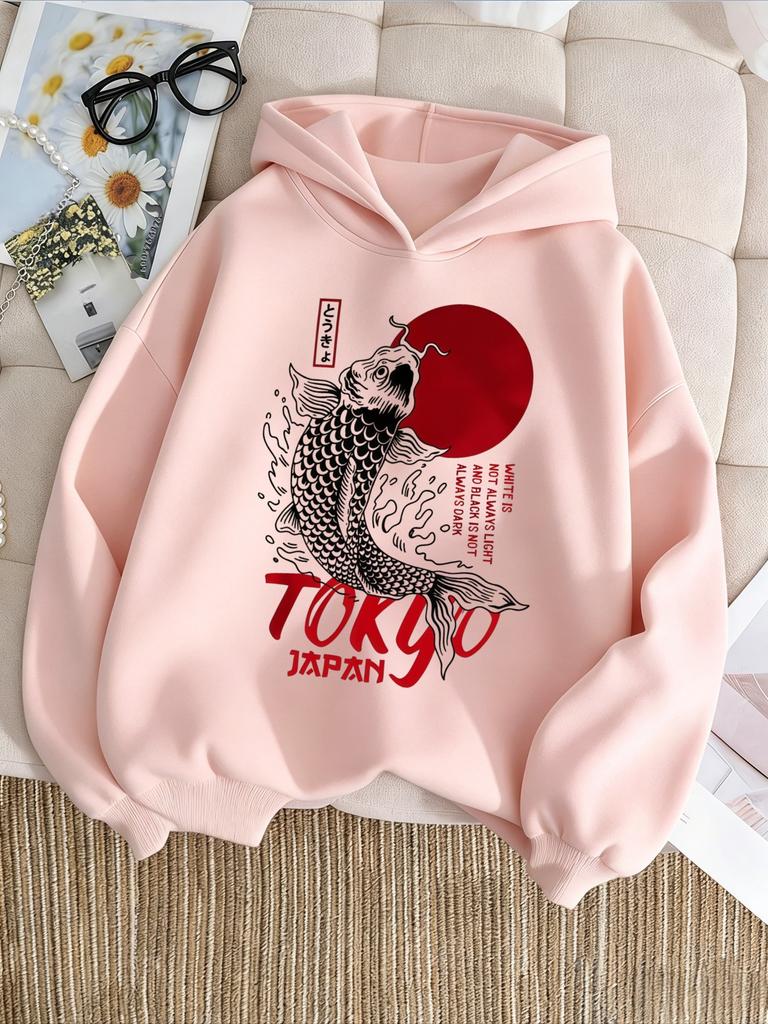 Latest children's hooded sweater - Best-selling Japanese-style Tokyo koi red sun pattern children's pullover hooded top
