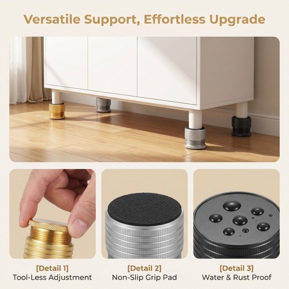 Adjustable Height Bed Table Legs Raised Base Non-Slip Adjustable Feet Height Increaser Table