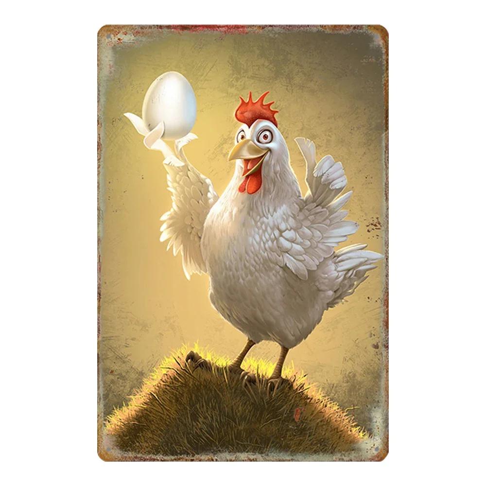 Vintage Chicken Metal Poster Tin Sign Rooster Hen Retro Plaque Plate Farmhouse Farm Wall Decor Retro Metal Poster Plaque