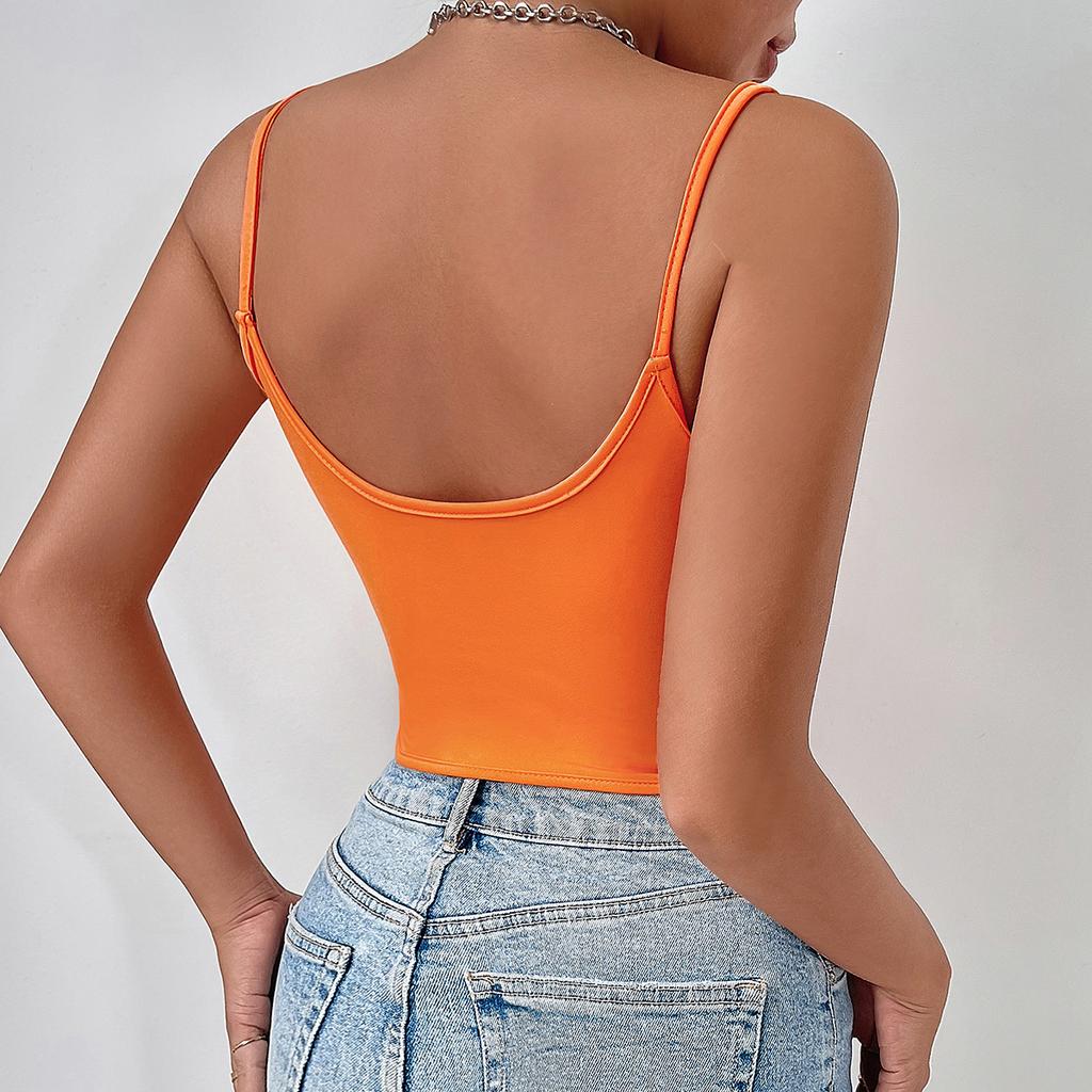 Women's Splicing Row of Buttons Fishbone Drawstring Waist Slim Diamond Backless Halter Small Vest