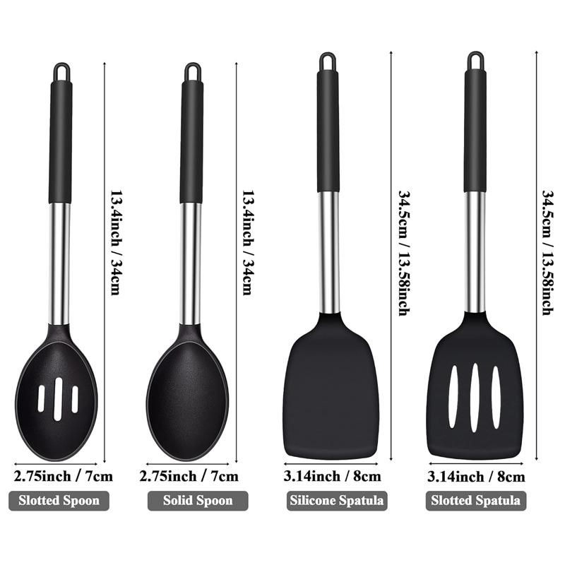 4Pcs Silicone Spatula Spoon Set Cooking Utensils Spatula Spoon Kit Nonstick Heat Resistant Slotted Spatula Solid Spoon Cookware