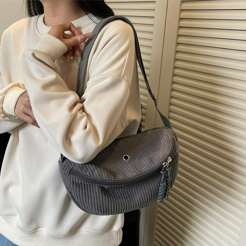 Korean Style Shoulder Bag Fashi Texture and Versatile Crossbody Bags Women Casual Waist Bag Retro Corduroy Simple Versatile