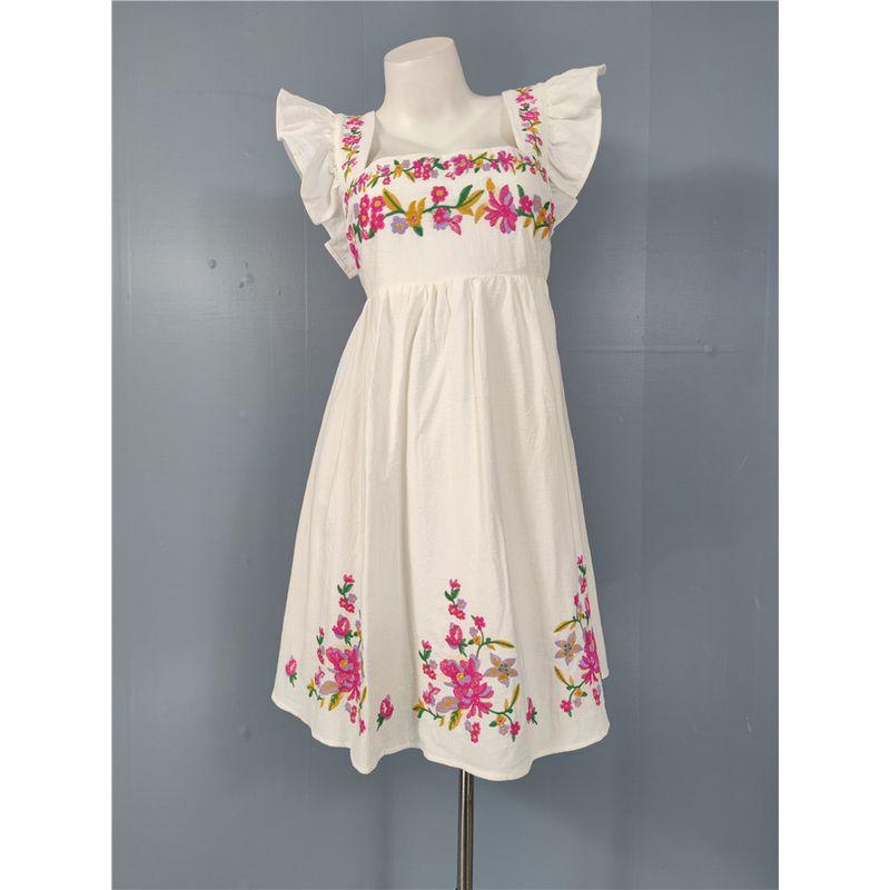 

Заказ внешней торговли Женское изысканное вышитое платье-слинг с оборками, свободного кроя, с дизайном маленькой юбки, хлопковое короткое платье для женщин White Embroidered L