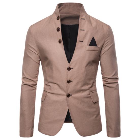 Herren Langarm Stehkragen Smoking Anzug Blazer 3 Knopf Tasche Slim Jacke Mantel