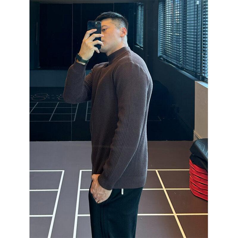 Autumn and Winter Solid Color Versatile Semi-turtleneck Line Sweater Striped Knitted Sweater