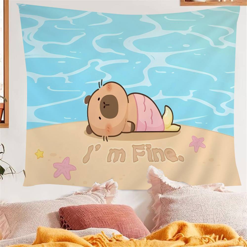 Süße Capybara Cartoon Sommer Wandteppich Kunstdruck Japanischer Wandbehang Anime Wandbehang Heimdekoration