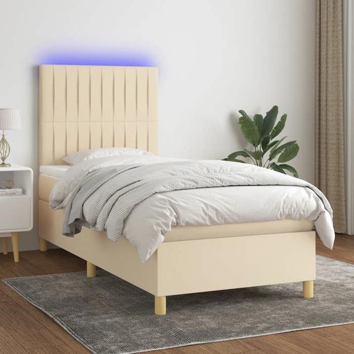 VidaXL Slat Bed Base with Mattress and LEDs, Upholstered Bed, Single Bed, Adult Bed for Interior Bedroom, 3135562