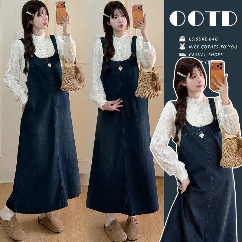 2026 Spring/Summer Maternity Denim Overalls & Shirt Set M