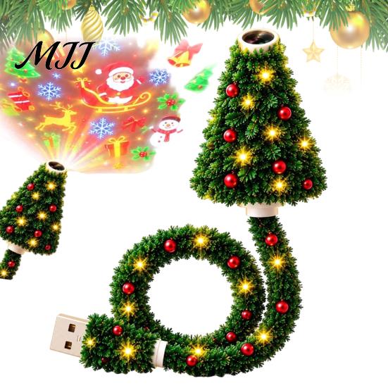 Christmas Wall Projector Tree Projection Light, USB Plug-and-Play LED with 6 Festive Portable Holiday Light Scenes, Flexible Gooseneck