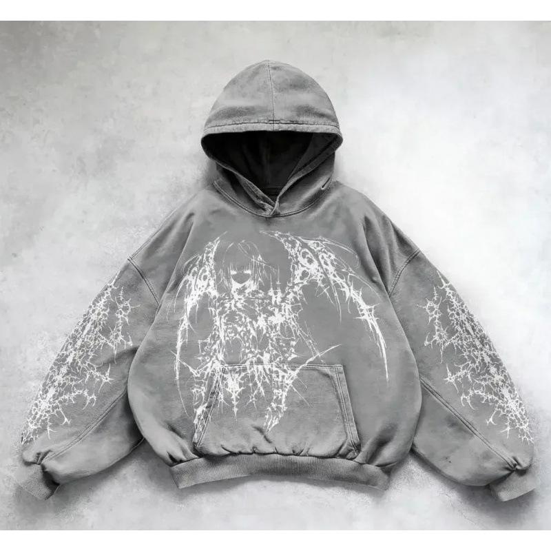 Y2K Retro Punk Digitaldruck Hoodie: American Gothic Paar Sport