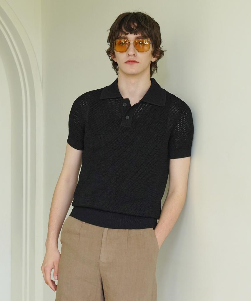 PELOTE Half-Button Collar Short Sleeve Knit