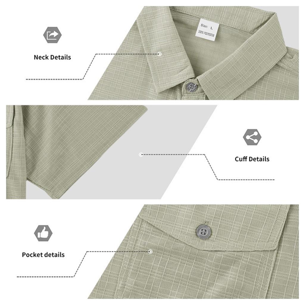 Men's Short Sleeve Linen Work Shirt - Lightweight Breathable, Two Pockets, Collar, Relaxed Fit