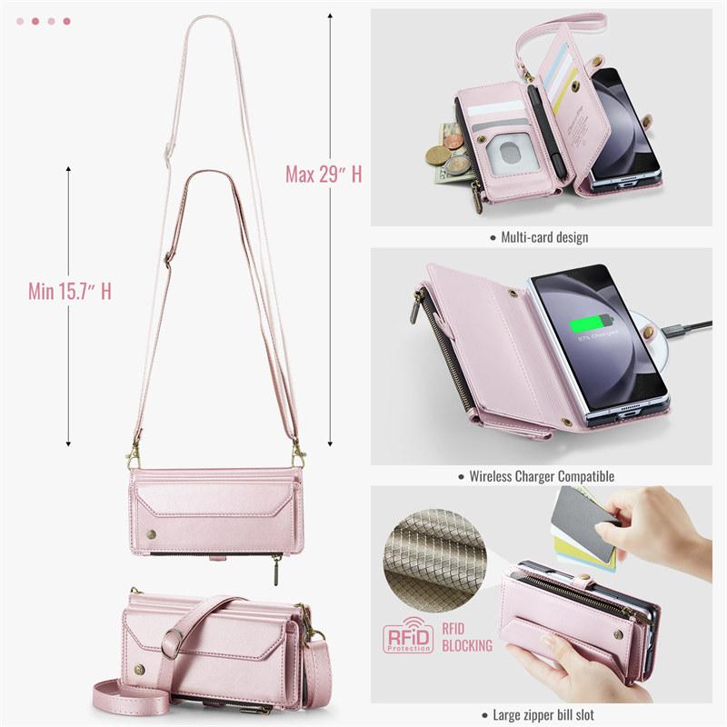 CaseMe Flip Leather Phone Case for Samsung Galaxy Z Fold 7 5G 6 5 4 3 S26 Ultra S25 Edge S24 FE S23 S22 S21 S20 Plus Note 20 Zipper Wallet Card Cover