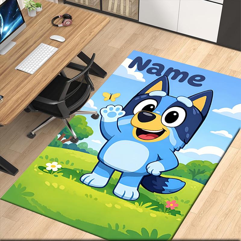 Custom Name Bluey Printed Carpet, Rug for Office Chair Living Room Bedroom Kitchen Room Decor Gifts.