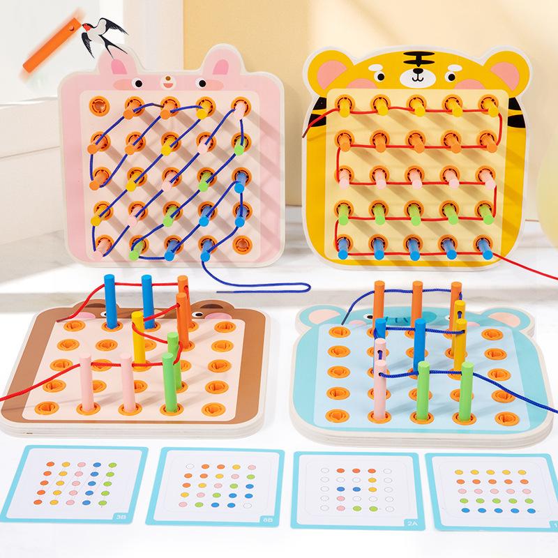 Wooden Early Childhood Children Animal Rope Stick Game Exercise Hand-Eye Coordination Educational Toy