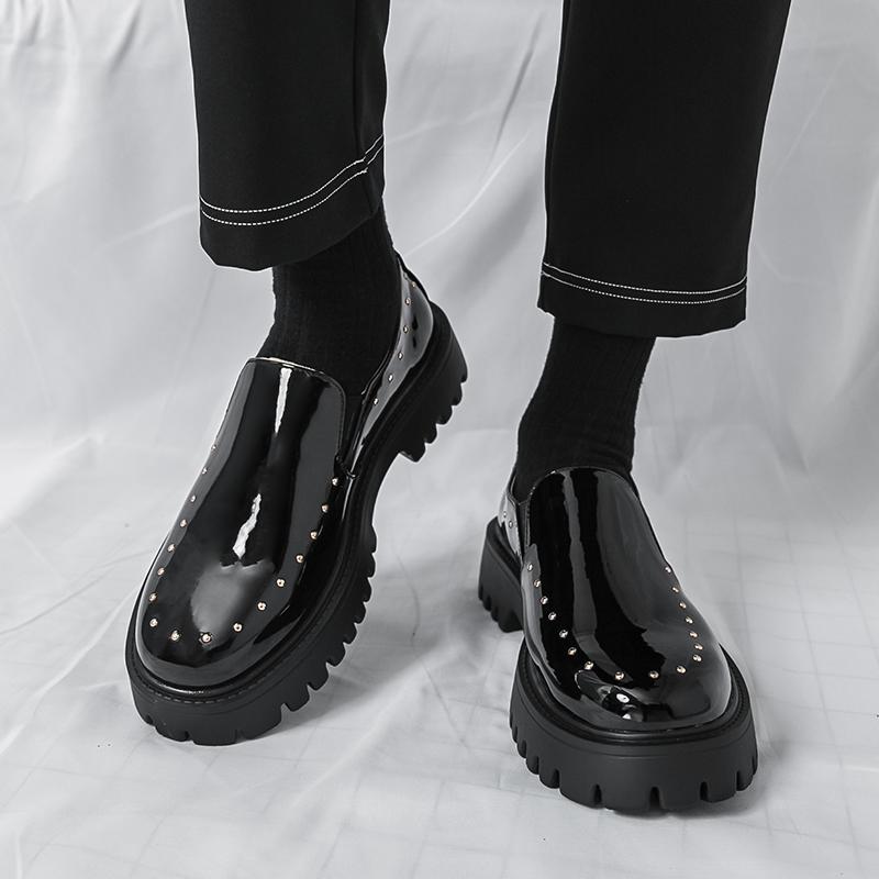Fashion Lacquer Leather Men's Shoes Trendy Minimalist Black and White Style Fashion Party Daily Office Work Outdoor Street Shoes New