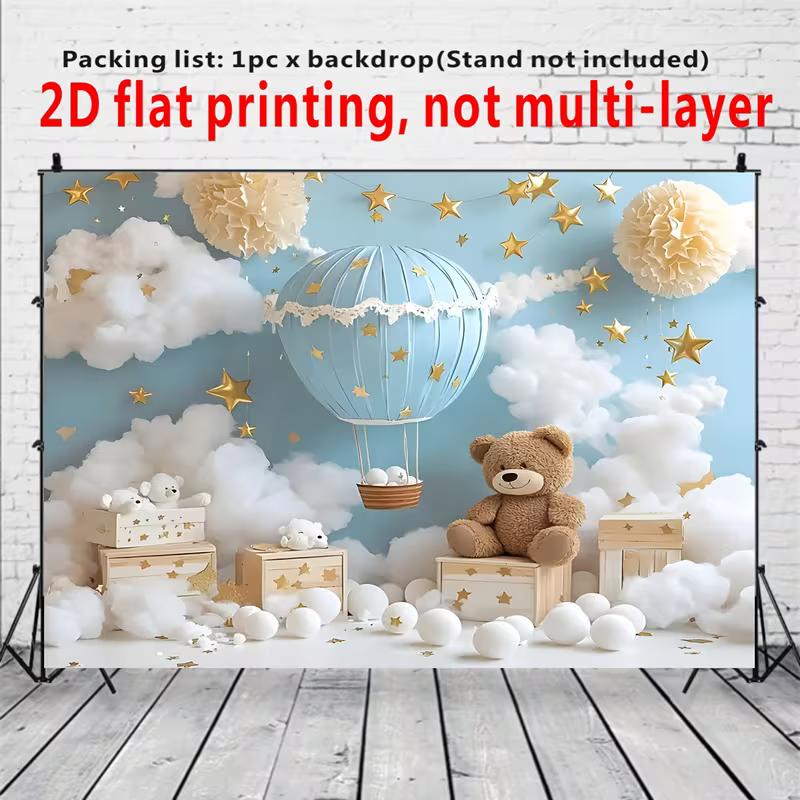 2D flacher Teddybär und Ballon Kulisse Kinderzimmer Wanddekor Hintergrund