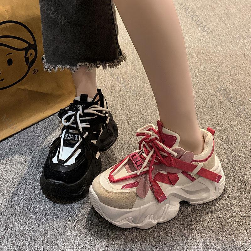 Fashion Women Platform Sneakers Spring Autumn Women Casual Sport Shoes Mesh Breathable Sneakers Thick Sole Color Blocking Tennis Shoes