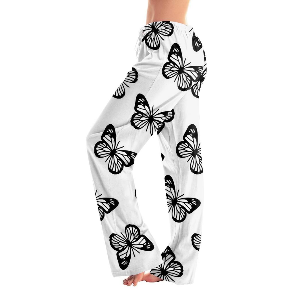 Womens Pajama Pants Sleepwear Casual Drawstring Elastic Waist Pants Comfy Straight Yoga Loose Trousers