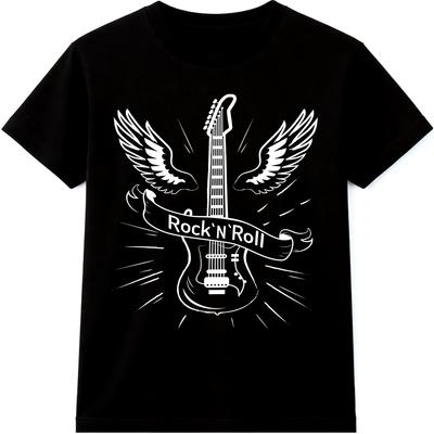 Rock N Roll T Shirt Guitar Wings Graphic Tee Vintage Music Band Rocker Shirt