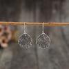 Delicate Silver Color Round Leaf Dangle Earrings Metal Carving Earrings for Women