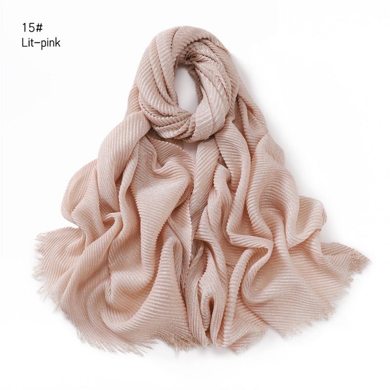 Spring New Solid Color Silver Silk Wrinkled Polyester Scarf Women's, Monochrome Two-ended Short Beard Headscarf Shawl