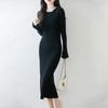 Elegant Women's Round Neck Slim Fit Wool Knit Dress