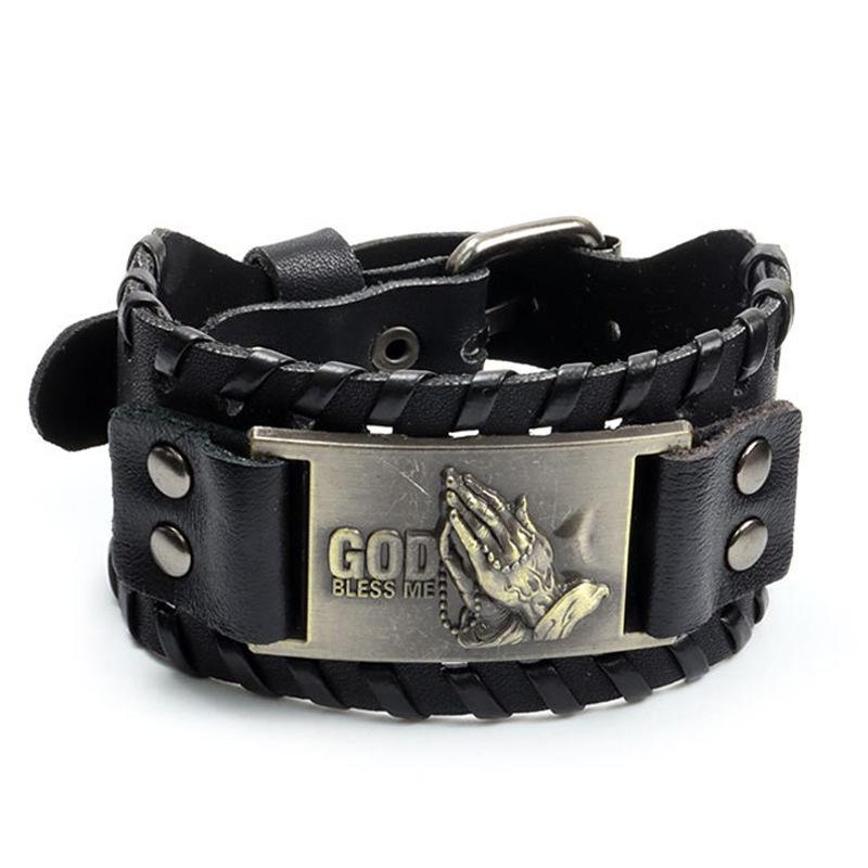 HNSP Wolf Rune Wrap Viking Leather Bracelet For Men Vintage Wide Bracelet Male  Accessory