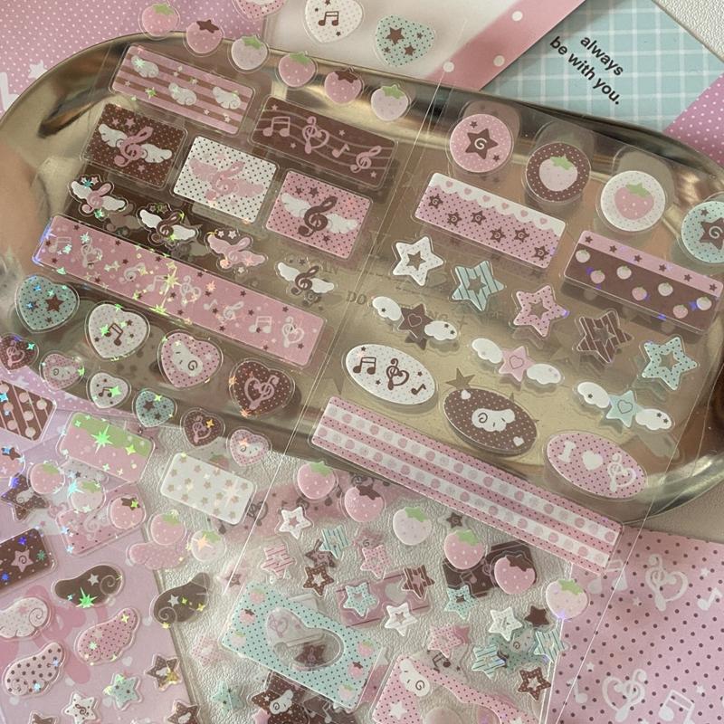 New Cute Musical Note Strawberry Glitter Sticker for Phone Camera Luggage Journal Sticker Kawaii Decoration Sticker Gift