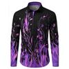 Hip Hop Flame Print Shirt Men Streetwear 2025 Fashion Long Sleeve Tops Urban Trendy Graphic Tee Shirt Casual Loose Fit Clothing