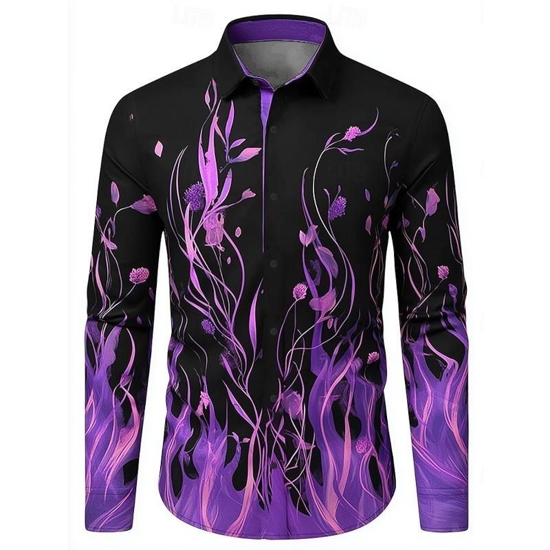 Hip Hop Flame Print Shirt Men Streetwear 2025 Fashion Long Sleeve Tops Urban Trendy Graphic Tee Shirt Casual Loose Fit Clothing