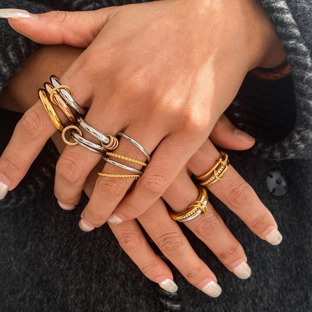 Yori Stainless Steel Links Stacked Rings Waterproof 2025 PVD Real Gold Plated Jewelry Bijoux Gift Wholesale
